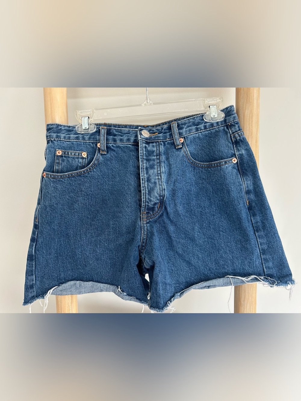 Parke Brand Dark Blue Long Baggy Denim Cutoff Shorts size 27 - Picture 3 of 5
